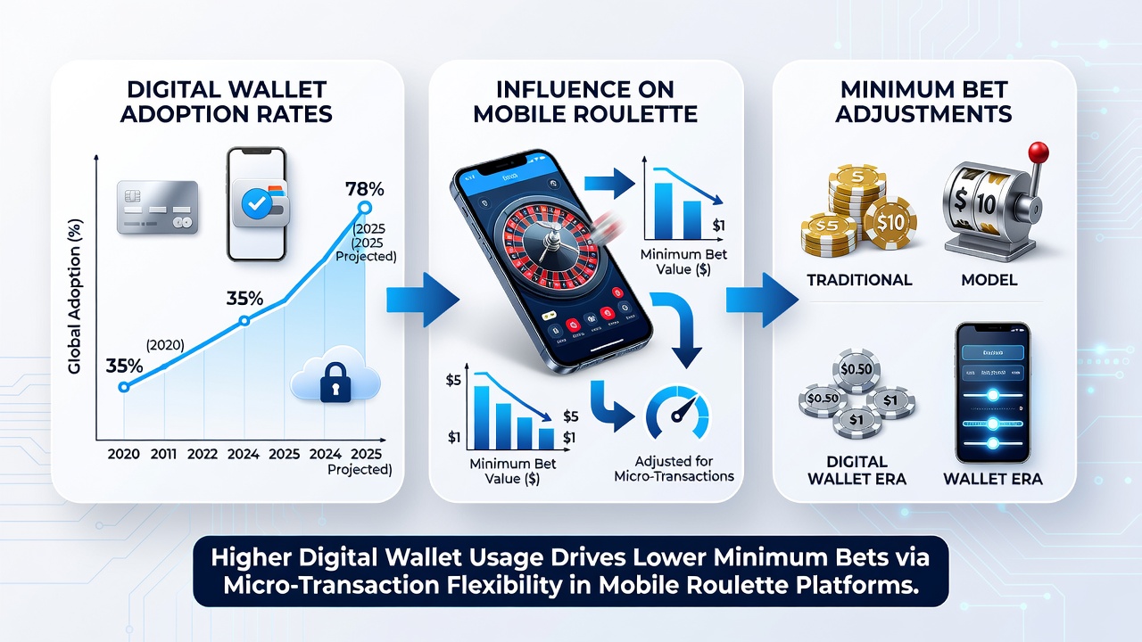 Analytics dashboard illustrating minimum bet changes over time on mobile roulette platforms correlated with wallet adoption curves