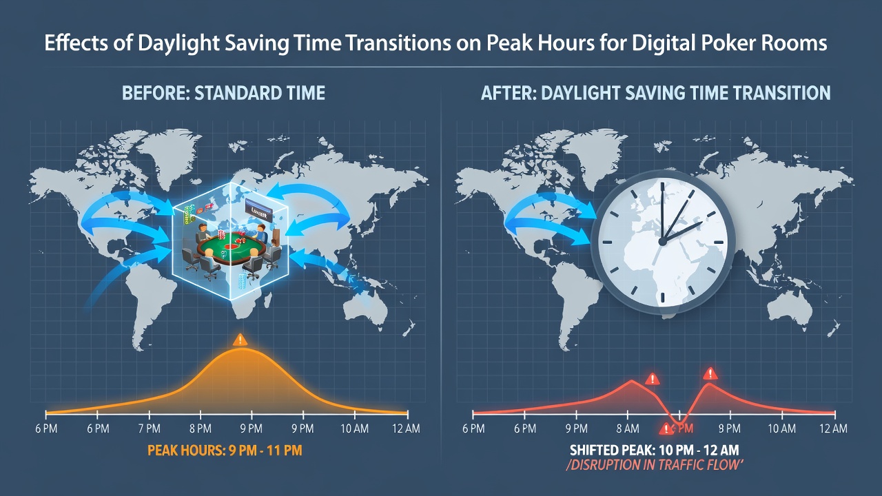 Chart illustrating poker room peak hour changes before and after daylight saving time adjustments