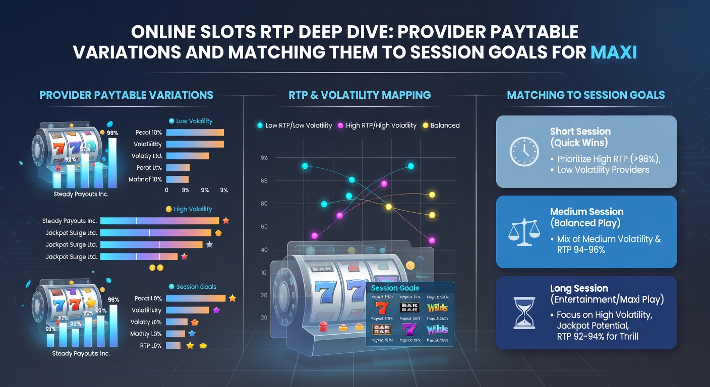 Comparative chart of slot paytables from top providers, illustrating hit frequency bars, volatility scales, and RTP lines for session planning