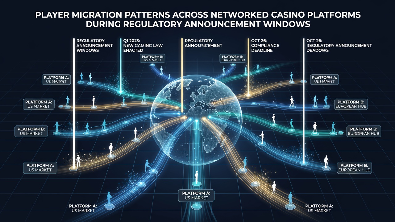 Networked casino platforms showing player migration flows during regulatory updates