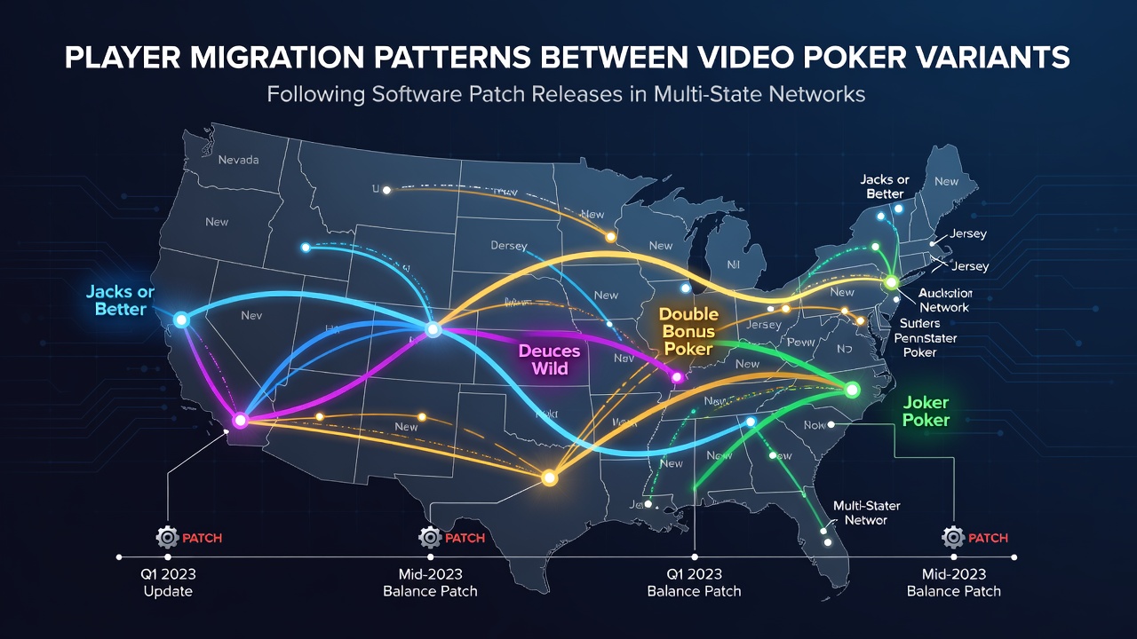 Network diagram showing player movement between video poker variants in multi-state systems