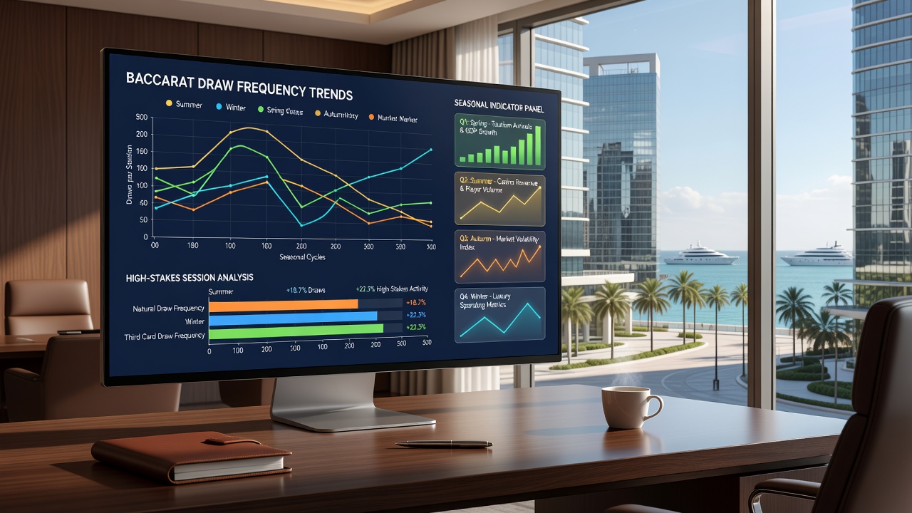Data charts showing economic indicators overlaid with baccarat session metrics