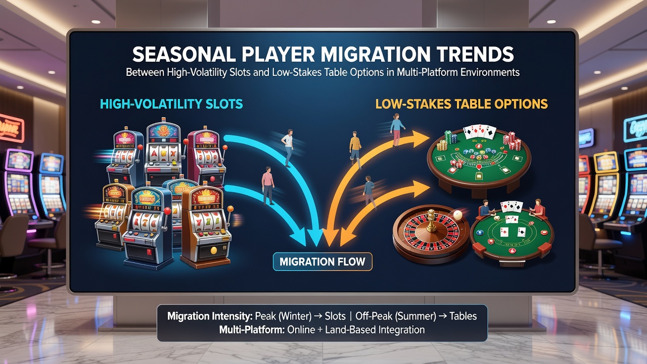 Chart displaying monthly migration volumes between slots and table games in loyalty networks for 2025-2026