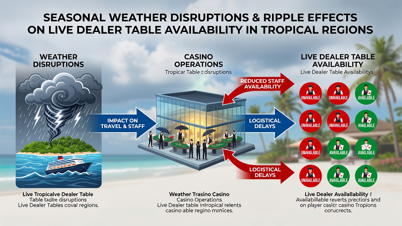 Empty live dealer studio setup during a weather-related closure in a tropical gaming hub