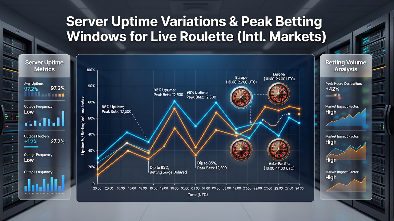 Global live roulette traffic heatmap illustrating peak betting windows by time zone and server status