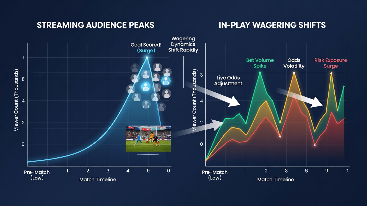 Live football broadcast with overlaid betting statistics and real-time audience engagement data