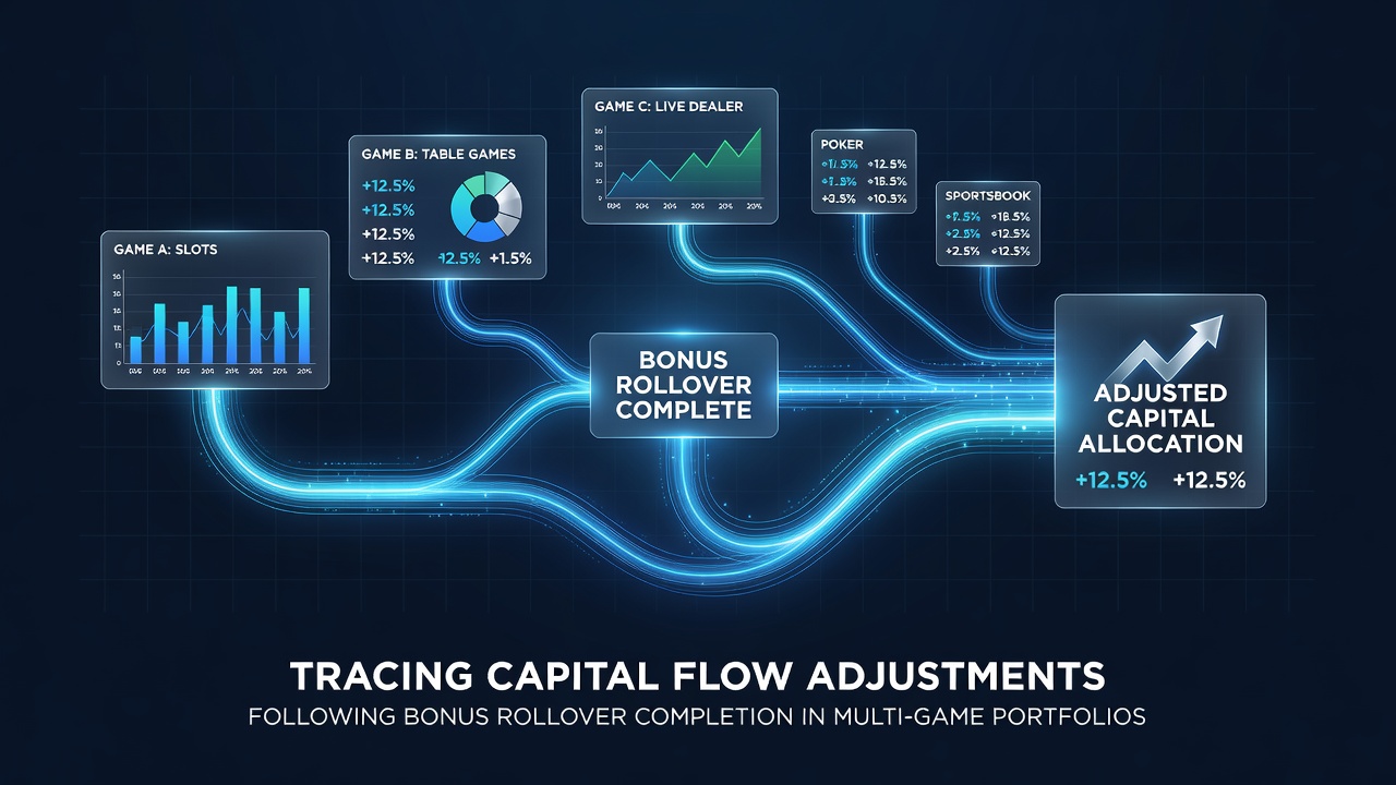 Diagram showing capital allocation shifts across slots, table games, and sports betting after bonus rollover completion